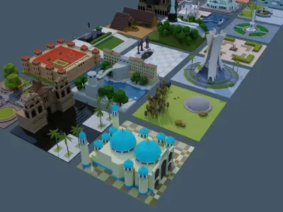 Landmarks of the world A to D Low-poly 3D model