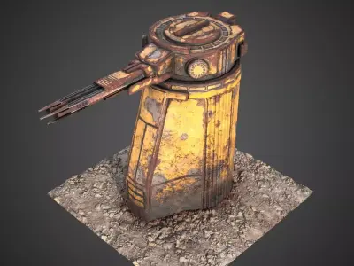 Sci-fi Gun turret of Saratoga class carrier Low-poly 3D model