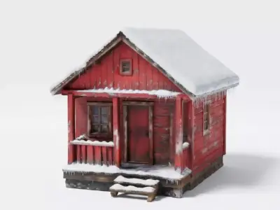 Rustic Winter Cabin 3D Model Low-poly 3D model