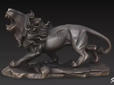 Lion Statue V33 Low-poly 3D model