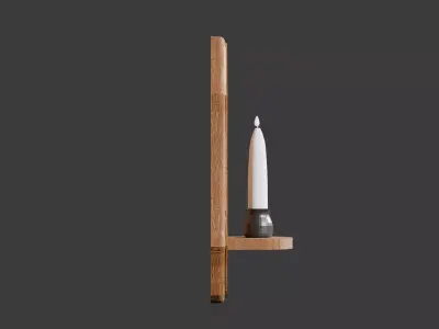 Basic Vintage Wood Wall Sconce with Candle Free low-poly 3D model