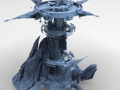 Sci fi mountain mineral refinery  3D model