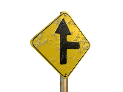 Side Road on The Right Warning Traffic Sign 3D model