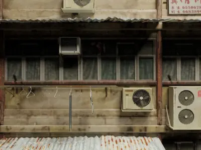 Atmospheric Detailed retro hong kong building modular Low-poly 3D model