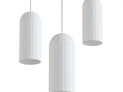Finer three wooden pendant lights with clear glass shade 3D model