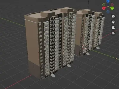 Realistic Apartment building with windows and balconies 3D model