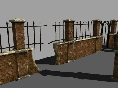 Old brick fence construction set Free low-poly 3D model