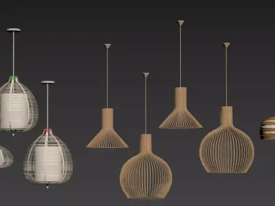 rattan pendant light set 3D model