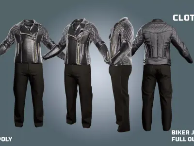 biker jacket and pants - clothyfic outfits Low-poly 3D model