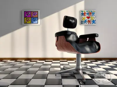 Armchair 2 barber chair with checkered floor 3D model