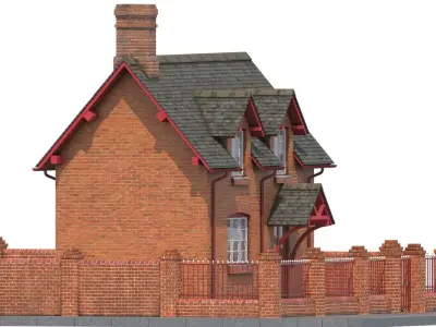 Small brick house Low-poly 3D model