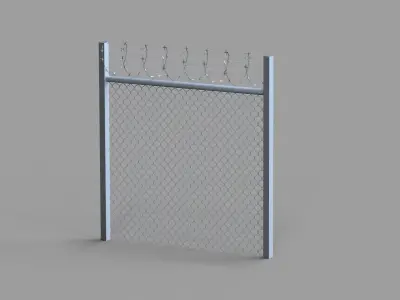 Fence with barbed wire Low-poly 3D model