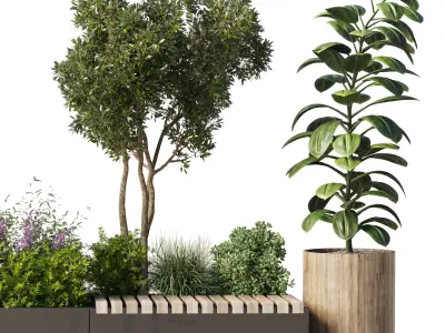 Urban Environment Urban Furniture Green Benches 3D model