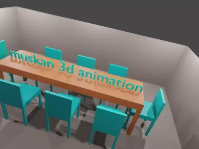 table with eight chairs   Low-poly 3D model