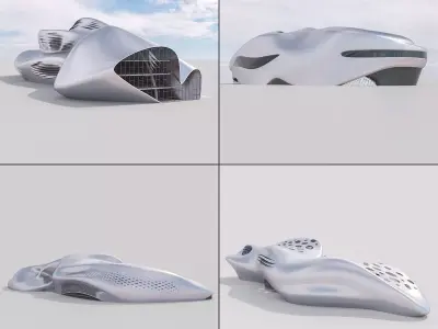 Futuristic building collection 4x 7 3D Model Pack