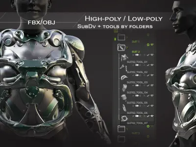 20 Scifi Busts with Textures Ready for Games and 3D Softwares Low-poly 3D model