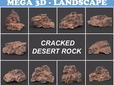 Low poly Desert Cracked Rock 220124 Low-poly 3D model