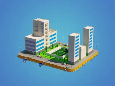 Low Poly City Block Low-poly 3D model