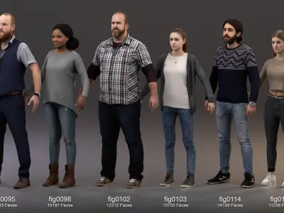  23 Rigged Lowpoly Human Characters / Fotorealistic Men, Women and Student People 