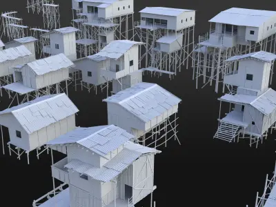 Village on stilts - 3D Pack Kitbash 3D model