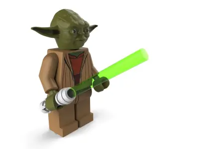 Yoda lego holding light saber 3D model