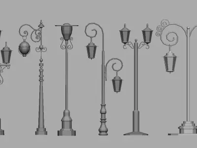 environment Street lights set Low-poly 3D model