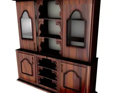 Buffet wooden cabinet with glass doors 3D model