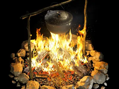 Bonfire with pot 1 3D model