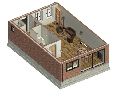 Half-open house with 3 bedrooms - 3D model 3D model