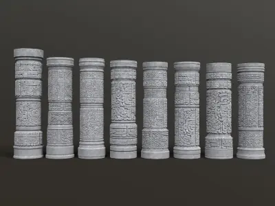 High poly Gray Mayan Temple Pillar 230812 3D model