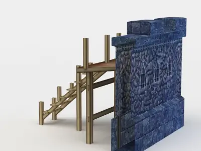 Masonry wall with wooden stairs  Low-poly 3D model