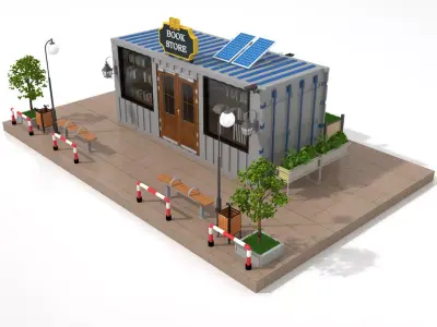 Shipping Container Book Store Low-poly 3D model