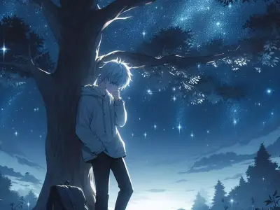 Anime standing alone at night in the moon light  3D model