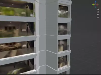 Realistic Apartment building with windows and balconies 3D model