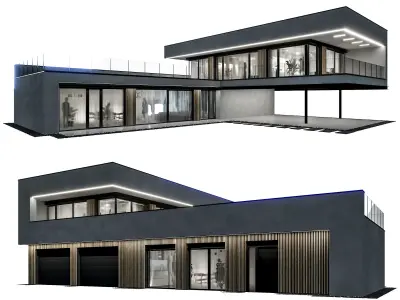 Modern house 09 at night 3D model