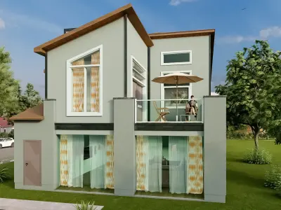 Tiny House Mini Modern Villa Low-poly 3D model