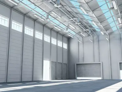 Warehouse 3d Model empty with skylights 3D model