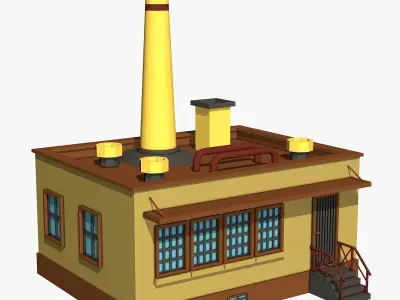 Industrial Factory with Yellow Chimney  Low-poly 3D model