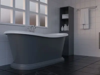 Dark modern bathroom with bathtub and bath room accessories  3D model