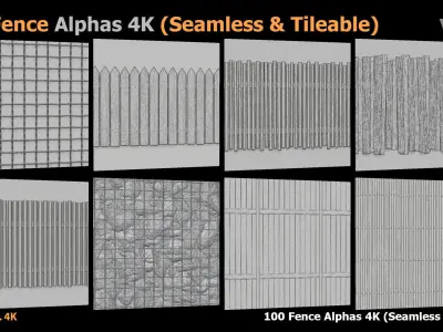 100 Fence Alphas 4K Seamless  Tileable VOL 09 Texture