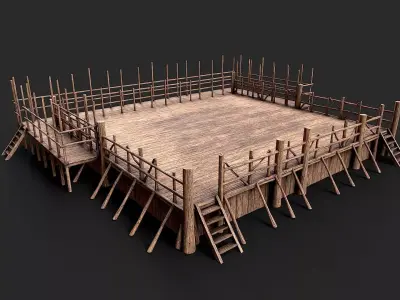 Medieval Wooden Fight Arena Ring Low-poly 3D model