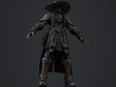 Cowboy character in outfit Low-poly 3D model