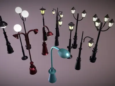 Lamposts Asset Pack - Streetlight 3d Model Set lowpoly 3D model