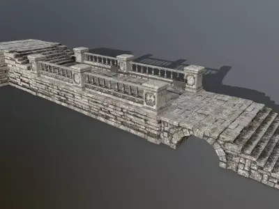 ruin set stone wall with stairs Low-poly 3D model