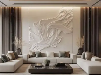 Modern  Flowing Relief Panel Wall Decor Set STL Mural CNC 332 3D model