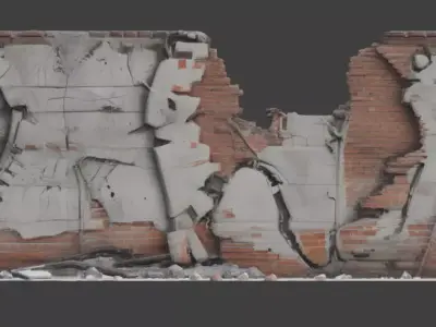 Urban Destroyed Wall 3D Model Low-poly 3D model