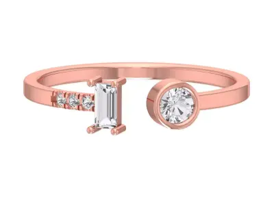 Solitaire Women Light Weight Baguette Round Stone Band Ring 3D print model
