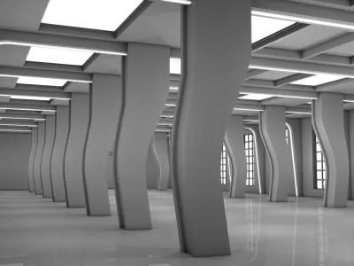 Low poly sci fi interior space Low-poly 3D model
