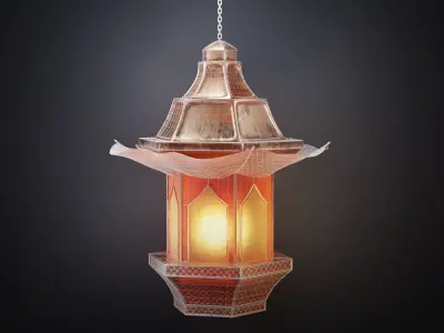 AsianLantern01 copper lantern hanging 3D model