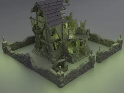 Ruined FarmHouse Tabletop Terrain 28 mm 3D print model